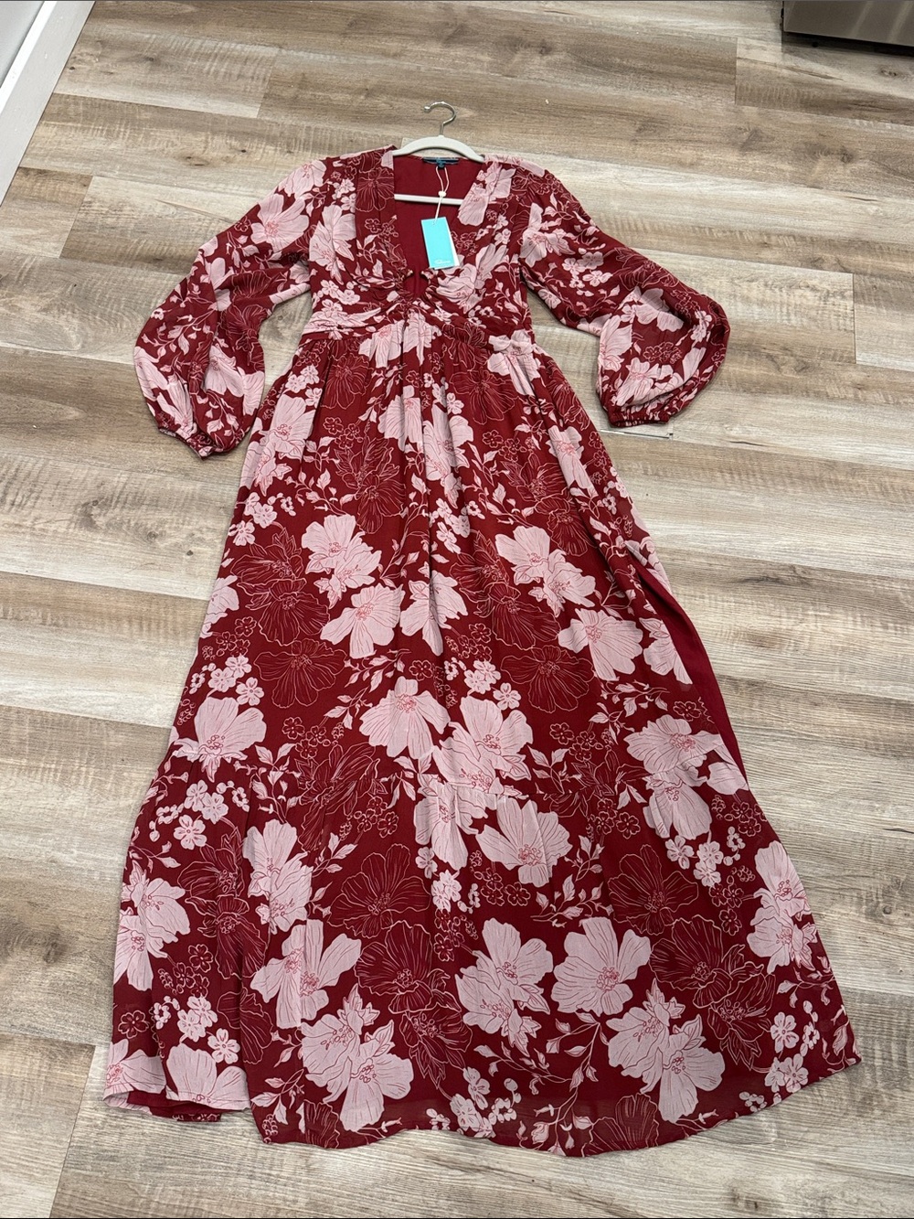 Shore Susan Scarlet Rose Twist-Front Plunging V-Neck Burgundy Floral Boho XS & S
